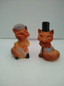 VTG Salt & Pepper Shakers Anthropomorphic Fox Top Hat Ceramic High-Gloss Glaze - Picture 1 of 12