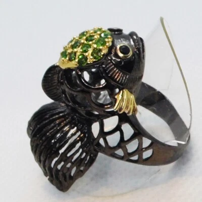 Chromdiopsid Spinell Ring FISCH 925 Silber 585 Gelbgold vergoldet 18,4 mm 58 - Bild 1 von 4