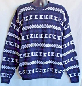 Cape Isle Knitters XL Crewneck Jumper Ski Sweater Geometric Blue Black USA - Picture 1 of 10