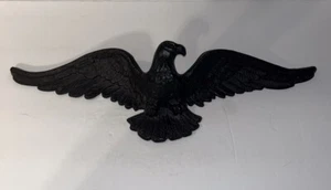 Vtg American Bald Eagle Spread Wings Cast Metal Wall Plaque Black 6” x 19” - Picture 1 of 13