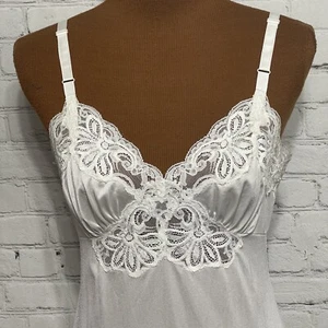 Vtg Shadowline Full Cream Nylon Semi Sheer Slip Dress Scalloped Lace Sz 34 Tall - Picture 1 of 9