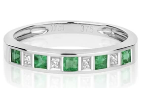 Real Esmeralda Diamante Eternity Anillo Oro Blanco Macizo Cuadrado Bodas Banda - Imagen 1 de 5