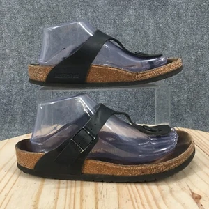 Birkenstock Sandals Womens 39 Gizeh Thong Black Leather Toe-Post Comfort Flats - Picture 1 of 15
