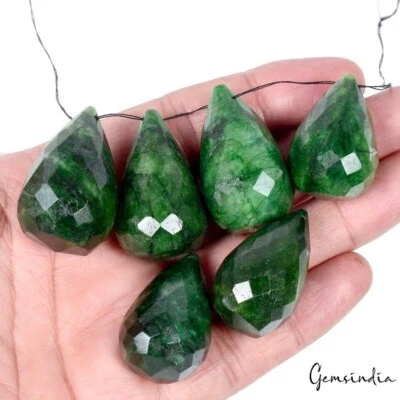 6 piezas Cuentas/Briolette perforadas 31-37 mm corte a cuadros de pera esmeralda verde natural Foto 1 de 4