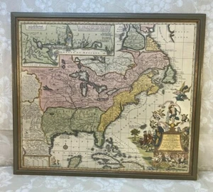 Antique Map North America & Caribbean Matthaus Seutter Hand Colored 1740 Framed - Picture 1 of 12