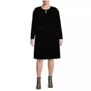 NWT Women's Terra & Sky Women's Plus Size Keyhole Black Velvet Dress 4X - Picture 1 of 3