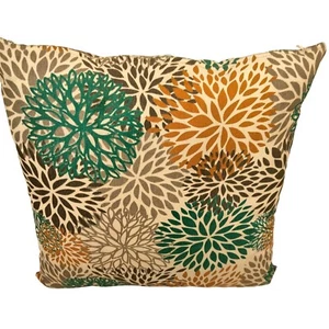 Modern Floral Throw Pillow Toss Cushion Chrysanthemum Green Gray Brown Square - Picture 1 of 4
