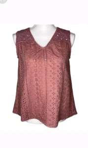 JOIE BRODERIE ANGLAIS TANK Dusty Rose Open Eyelet SM - Picture 1 of 9