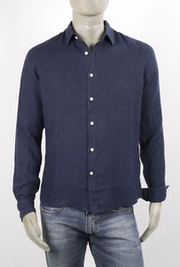 CENSURED CAMICIA BLU NOTTE IN LINO 100% COLLETTO MORBIDO M-LUNGA REGULAR - Foto 1 di 5