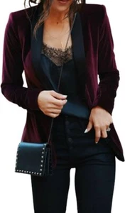 Damen Büro Mantel Einfarbig Schalkragen 1 Knopf Burgund Samt Blazer - Bild 1 von 3