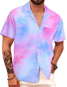 Hawaiian Shirt for Men Tropical Short Sleeve Button Down Aloha Beach Shirt Ca... - Picture 1 of 8