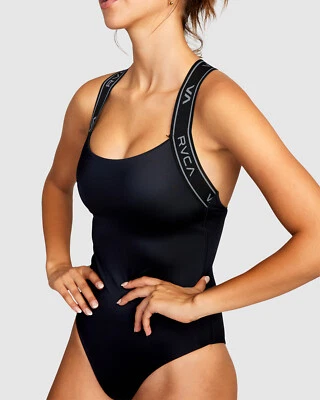 $90 RVCA VA BANDA SÓLIDA ATREVIDA CRUZADA MAIÔ PRETO FEMININO XS NOVO - Imagem 1 de 4