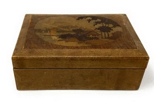 Vintage Japanese Scene Wood Inlay Keepsake Trinket Box with a Surprise inside - Picture 1 of 5