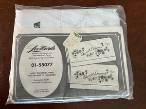Lee Wards Pillowcase Set to Embroider "Sweet Dreams" Floral Cotton Vintage 50s - Picture 1 of 4