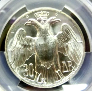 PCGS MS65 Gold Shield-Greece 1964 Kongsberg Silver 30 Drachmai GEMBU-No Post US - Picture 1 of 4