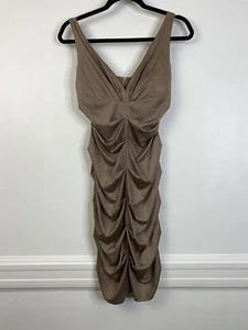 Damen Nana Baila Paris braun V-Ausschnitt ärmellos gerafft Cocktailkleid Größe 3 - Bild 1 von 7