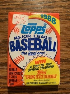 Ungeöffnet 1988 Topps Baseball Card Wax Pack - Bild 1 von 6