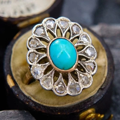 925 Sterling Silber Türkis & Zirkonia Lab Created Edelstein Ring - Bild 1 von 3