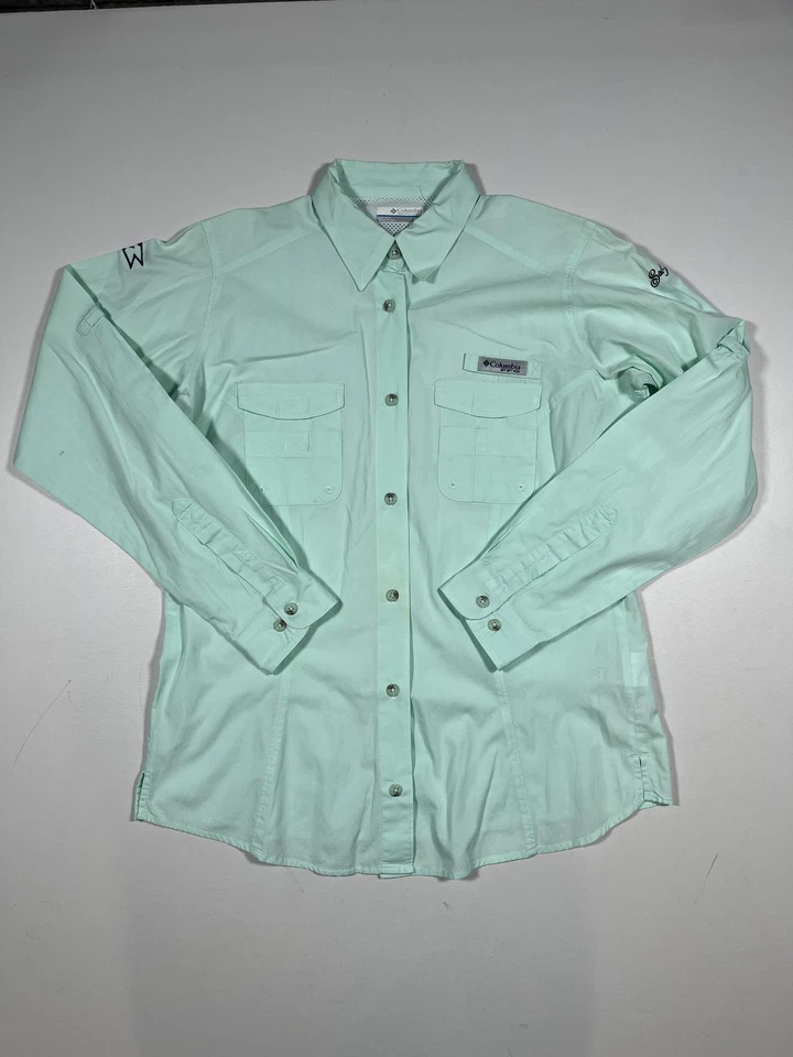 Camisa Columbia PFG Feminina Média Verde Perfeita Manga Longa Pesca Ilha do Mar - Imagem 1 de 4