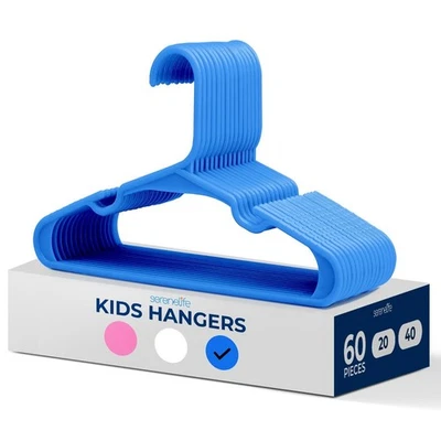 Serenelife 60 piezas Perchas de plástico antideslizantes para niños - duraderas y ahorran espacio (azul) Foto 1 de 4
