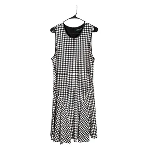 Ralph Lauren Womens Dress Black Ivory Houndstooth Stretch Faux Leather Collar XL - Picture 1 of 10