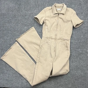 We The Free Jumpsuit Womens Medium Beige Short Sleeve Wide Leg Utility Boho Chic - Picture 1 of 13