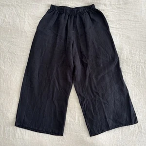 Bryn Walker 100% Linen Cropped Wide Leg Lagenlook Pull On Pants Size XS Black - Picture 1 of 11