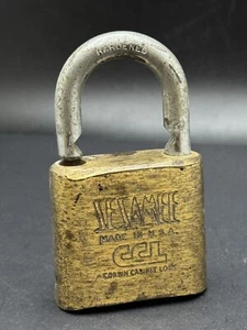 Vintage Sesamee 4-Digit Combination Padlock Lock Corbin Cabinet Co Brass Body US - Picture 1 of 6