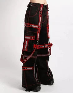 Fashion Gothic Rave Techwear Pants Black Red Cargo Straps Chains Y2K Streetwear - Foto 1 di 3