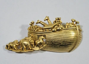AJC signierte NOAH'S ARC Brosche Anstecknadel Anhänger goldfarben Vintage 3 x 1,5 Zoll - Bild 1 von 5