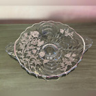 Vintage MCM Silver City Flanders Glass Overlay Scalloped Footed Cake Plate