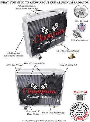 2 Row WR Champion Radiator,12" Fans-1957-1959 Ford Courier Sedan Delivery V8 Eng - Image 1 of 4