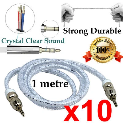 10 1m Durable AUX Auxiliary Cable 3.5mm Male to Male Stereo Audio Input car cord - Image 1 of 2