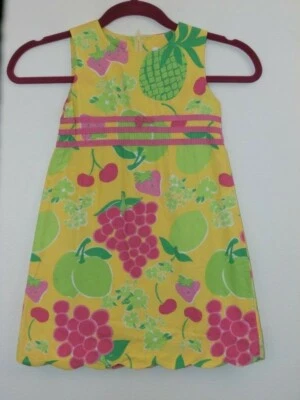 Lilly Pulitzer Dress Girl SZ 5 Shift Sangria Yellow Cotton Sundress Floral Fruit - Image 1 of 4