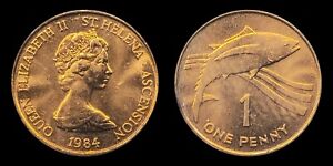 1984 Saint Helena and Ascension 1 Penny, Queen Elizabeth II, Tuna fish