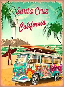 Santa Cruz Beach Surfer Volkswagen Van California Retro Reise Kunst Poster Druck - Bild 1 von 1