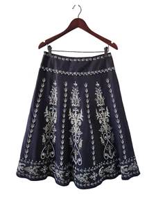 Falda Bianca Nygard Pequeña Mediana Línea A Completa Midi Lentejuelas Bordado Azul Marino - Imagen 1 de 10