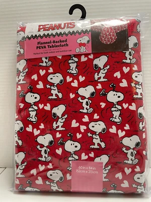 Peanuts Snoopy Flannel-Backed PEVA Valentine Hearts Tablecloth - 60X84 NEW - Image 1 of 4
