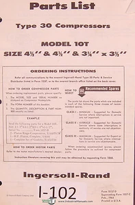 Ingersoll Rand Model 10T, Type 30 Compressor Parts List Manual - Picture 1 of 1