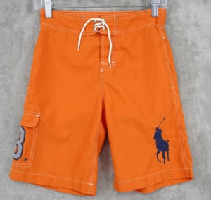 Vintage Polo Ralph Lauren Swim Trunks Boys 8 Big Pony 3 Drawstring Lined Orange - Picture 1 of 10