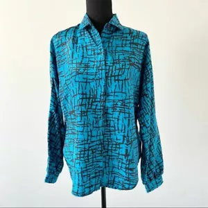 Vintage Les Modes JMS Abstract Check Print Button Down Blouse Size M - Picture 1 of 12