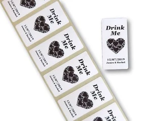 100 25MM X 50MM WHITE PERSONALISED DRINK ME WEDDING STICKERS LABELS FAVOURS #003 - Picture 1 of 1