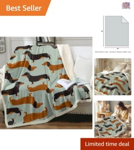 Adorable Dachshund Fleece Throw Blanket - Cozy Sherpa for Dog Lovers 50" x 60" - Picture 1 of 11