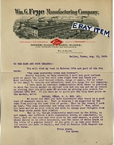 1909 Letterhead WILLIAM G. FRYE St. Louis Missouri JOE LYONS sash door blinds - Picture 1 of 1