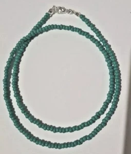 TURQUOISE GREEN OPAQAUE CZECH PRECIOSA OPAQUE GLASS SEED BEAD NECKLACE 18" N8 - Picture 1 of 2