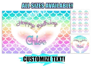 MERMAID ARIEL PARTY Edible Cake Image Frosting Sheet Topper Custom Personalized - Picture 1 of 9