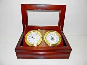 Rare Linden Desk Quartz Clock And Thermometer In Redwood Box And Brass Trim - Picture 1 of 12