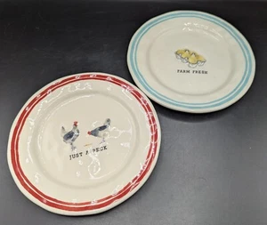 SONOMA HOMESTEAD SALAD PLATES Pair 8" EGGS & CHICKENS - Picture 1 of 6