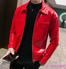 Mens Jackets Shiny Patent leather Motorcycle Outwear Glossy Leisure Coats Biker