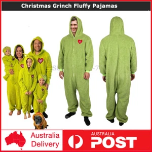 Christmas Grinch Fluffy Pajamas Kigurumi Cosplay Sleepwear for Family Adults&Kid - Picture 1 of 10